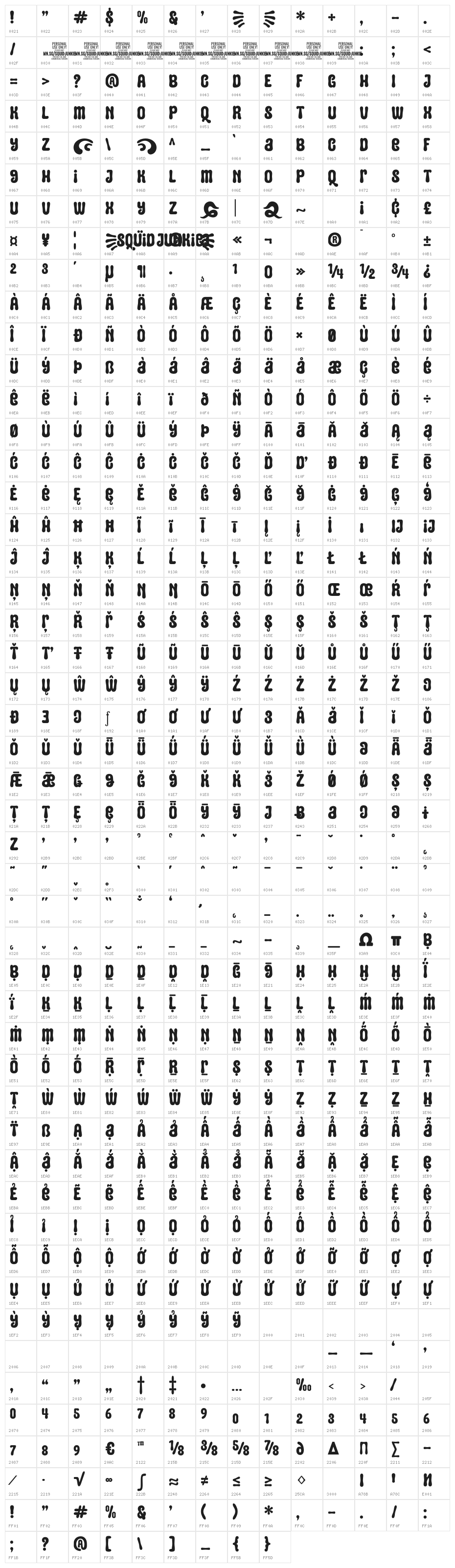 Squid Junkie PERSONAL USE Regular Character Map