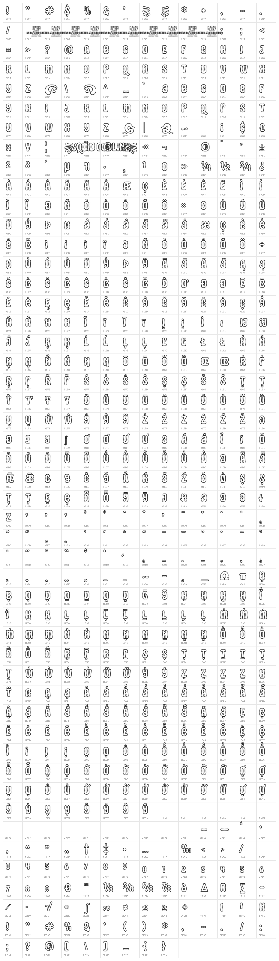 Squid Outline PERSONAL USE Regular Character Map