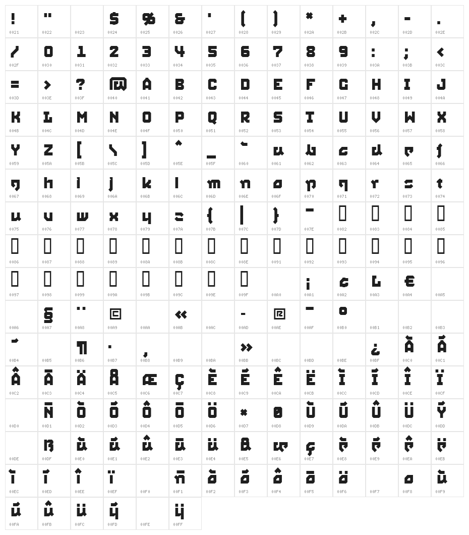 SquidRegular Character Map