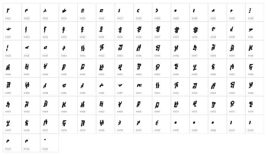 SquiznorBB-Bold Character Map