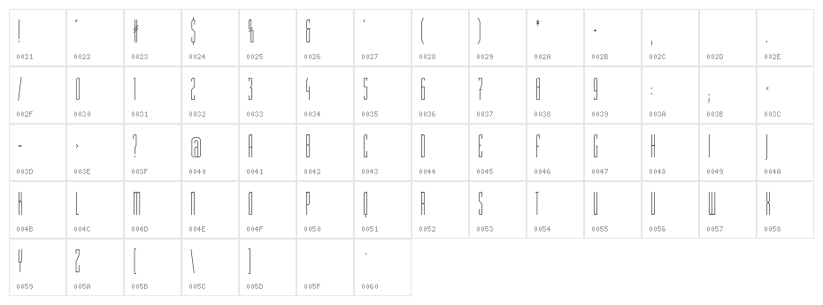 ST Moviehead Ultra-condensed Medium Character Map
