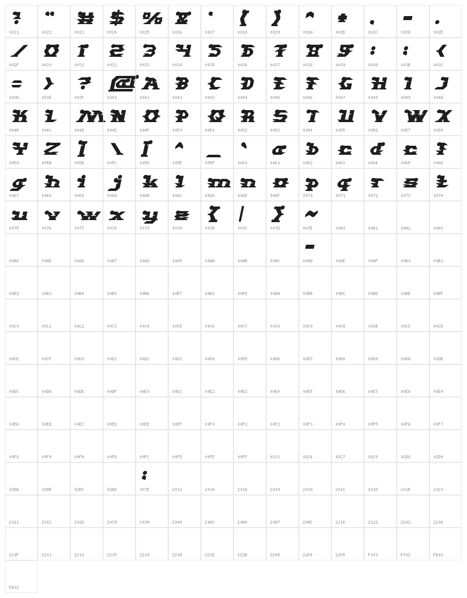 STARGAZER Bold Italic Character Map