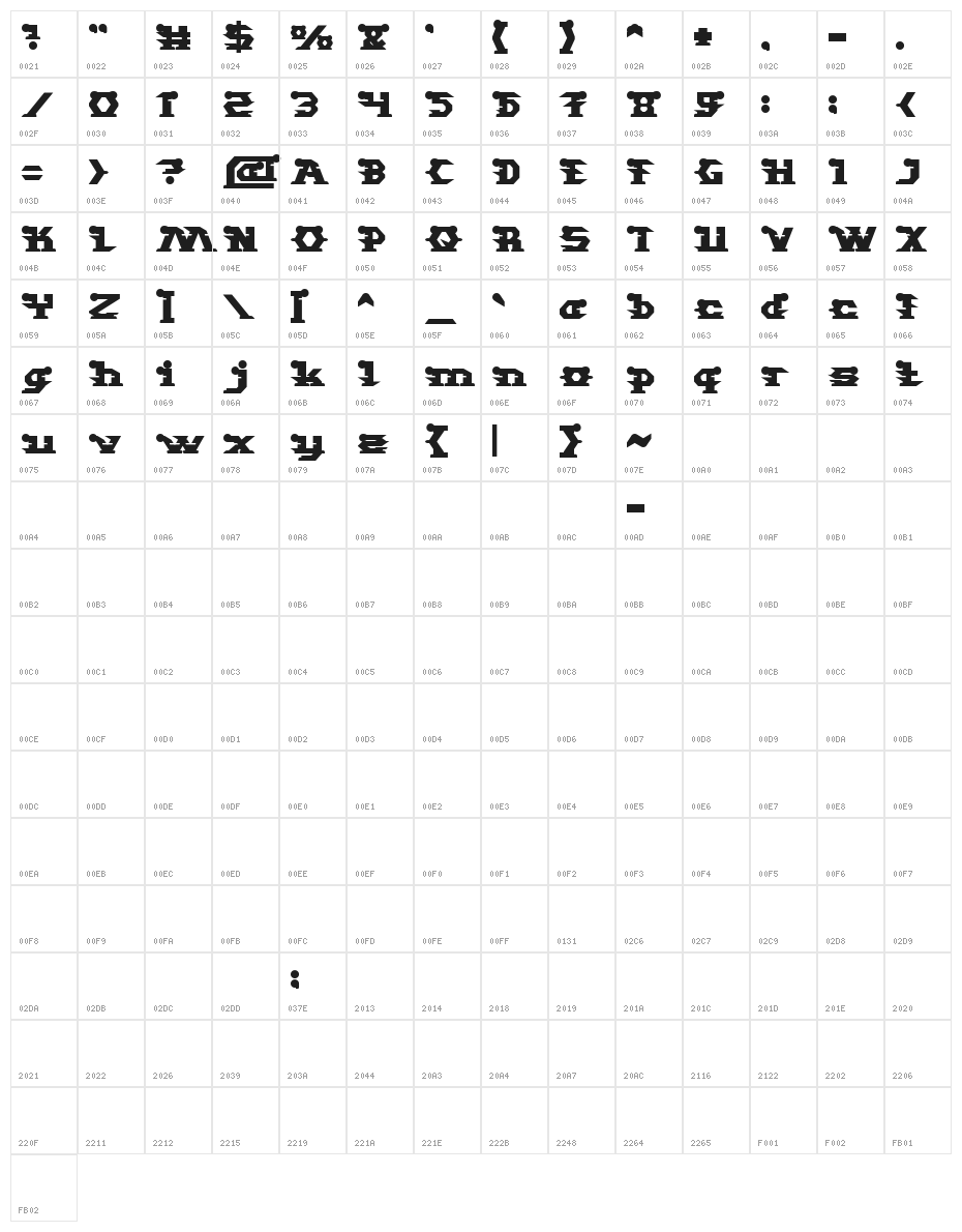 STARGAZER Bold Character Map