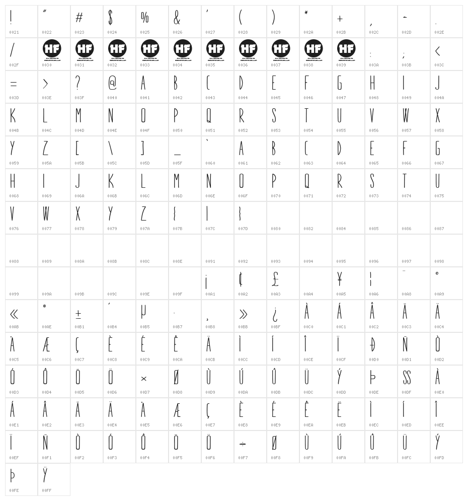 STARGAZER demo Bold Character Map