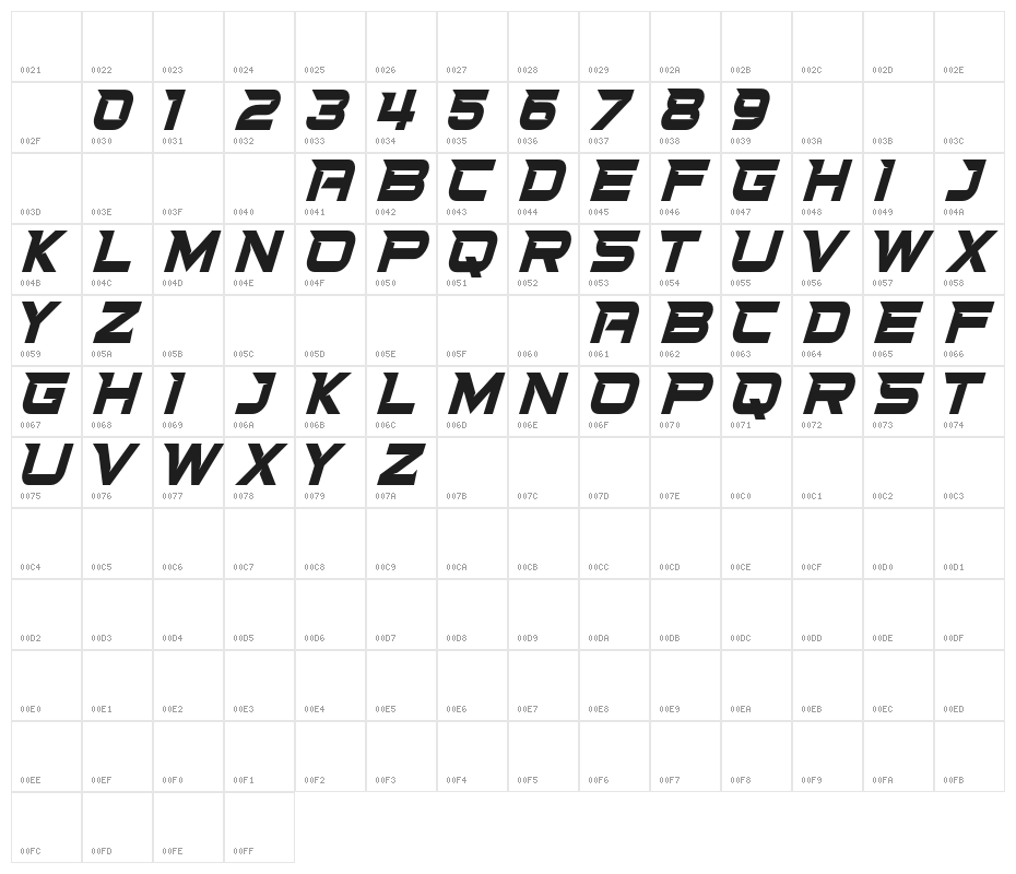 STATIONOFRACEDEMO Character Map