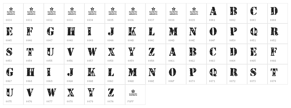 STENCILED PERSONAL USE Regular Character Map