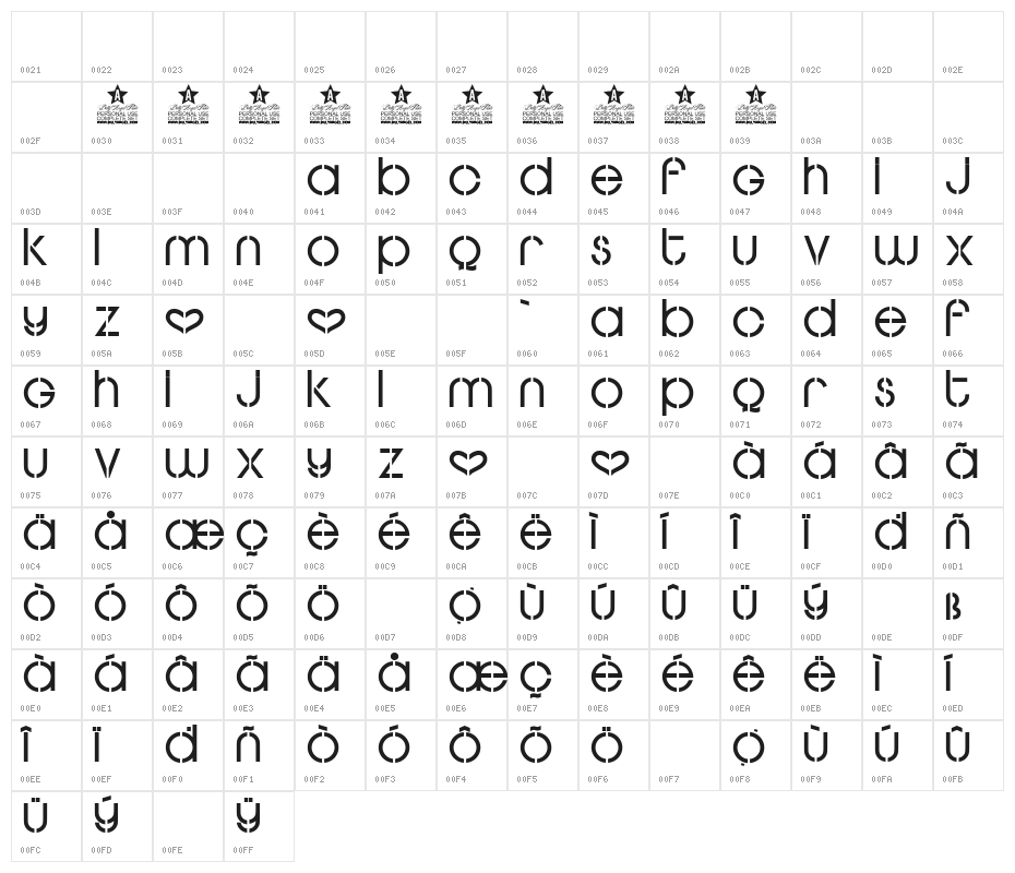 STENCILOVE PERSONAL USE Regular Character Map
