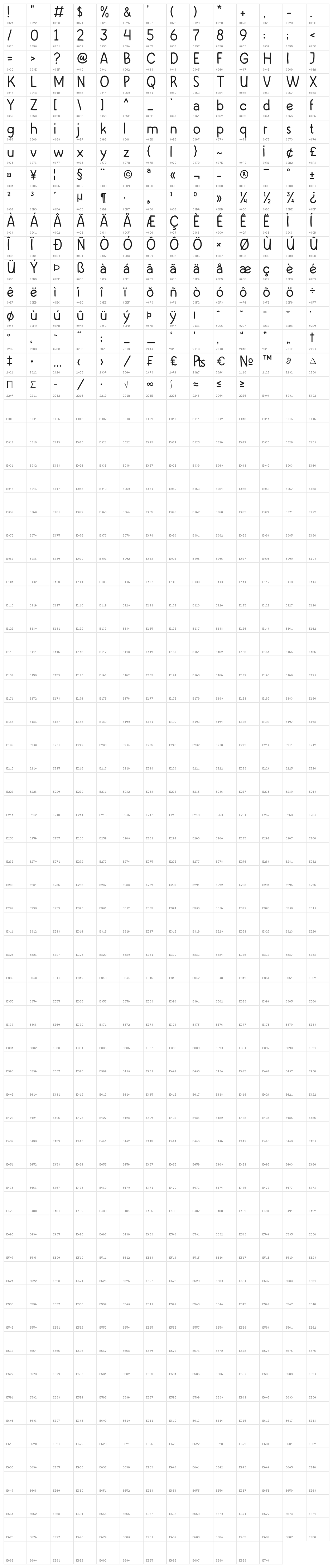 STICKEY Character Map