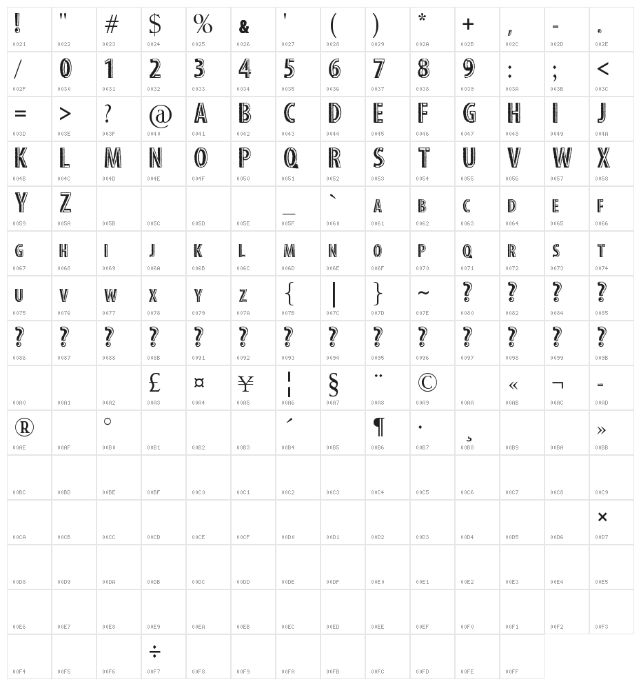 STITCH FONT Character Map