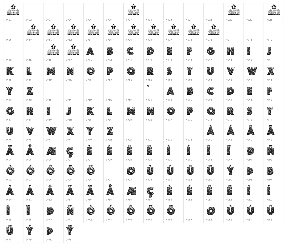 STRAWBERRY PERSONAL USE Bold Character Map
