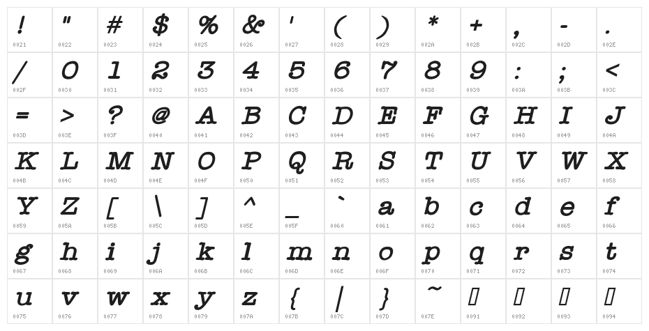 StaffMeetingPlainBoldItalic Character Map