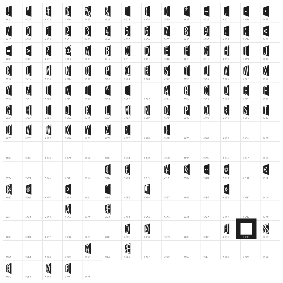 StageGlyphs Character Map