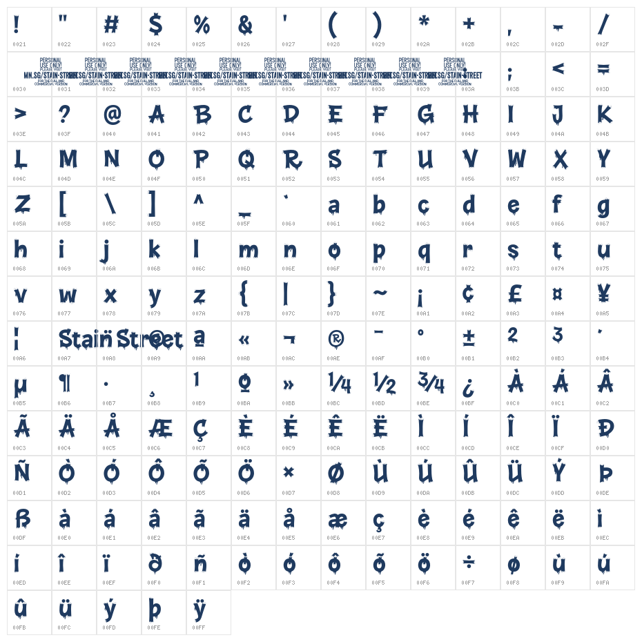 Stain Street PERSONAL USE Regular Character Map