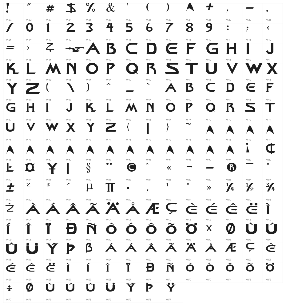 Star-Down-V1-1 Character Map