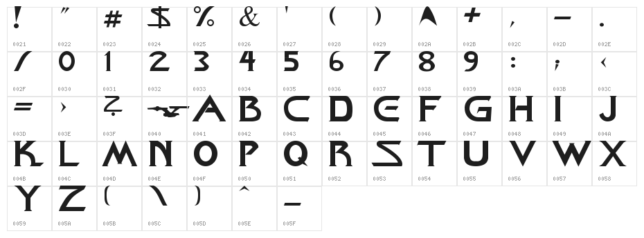 Star-Down Character Map