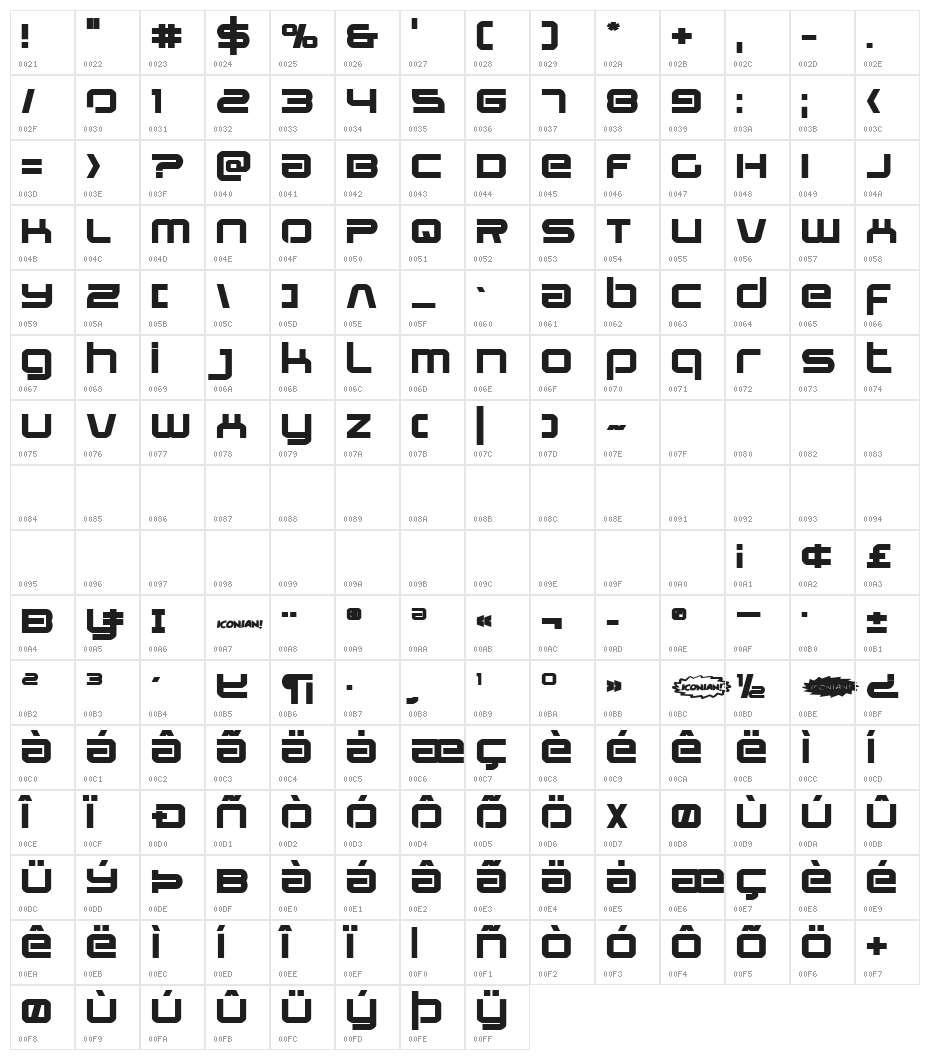 Star Eagle Expanded Bold Character Map