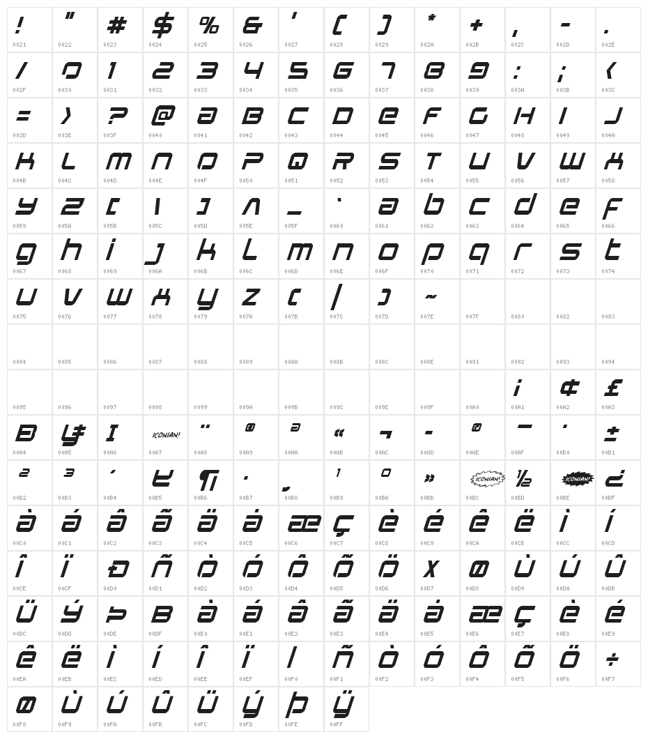 Star Eagle Italic Character Map