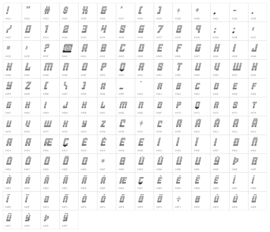 Star Guard Gradient Italic Character Map