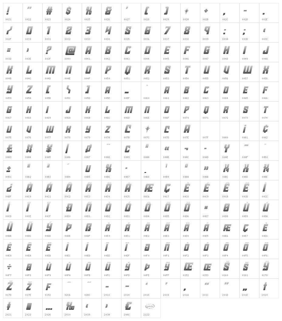 Star Guard Gradient Italic Character Map