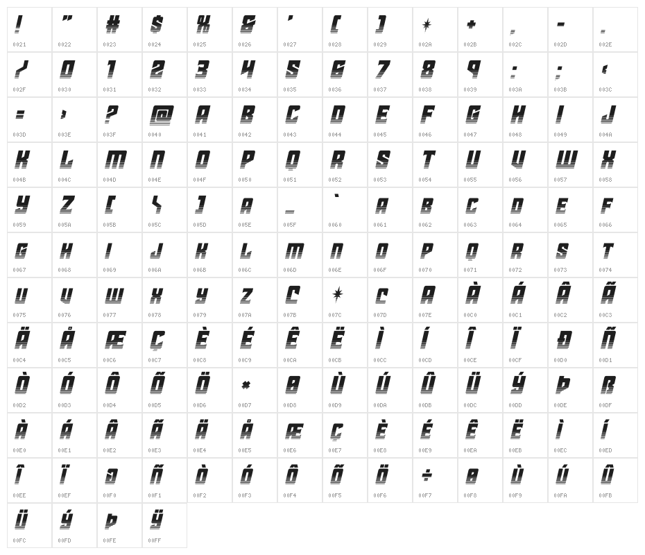 Star Guard Halftone Italic Character Map