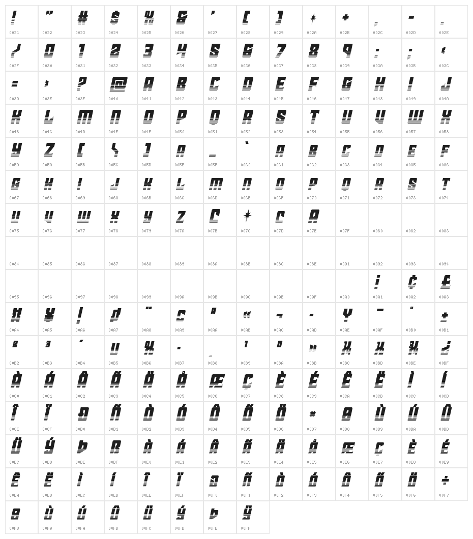 Star Guard Halftone Italic Character Map