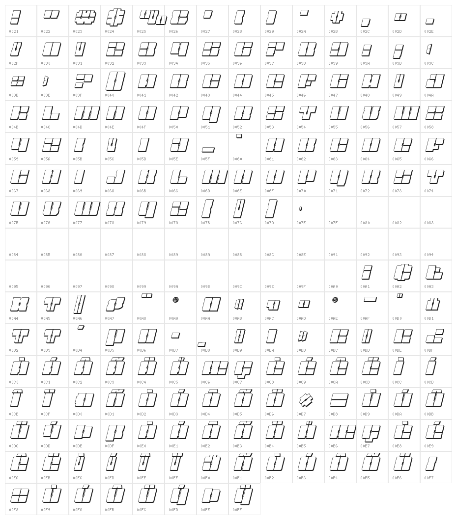 Star Nursery 3D Italic Character Map