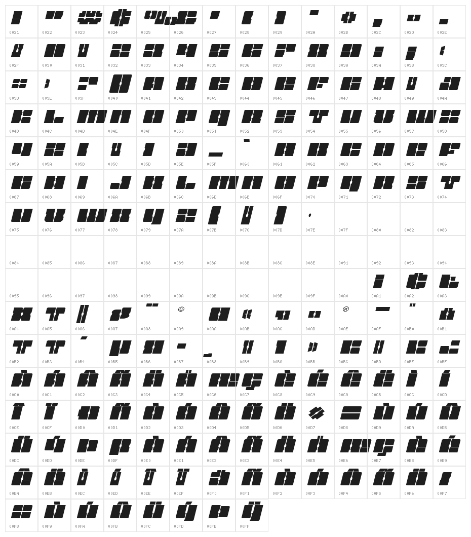 Star Nursery Expanded Italic Character Map