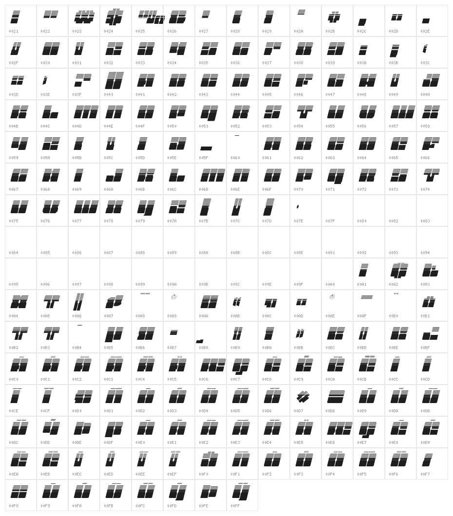 Star Nursery Halftone Italic Character Map