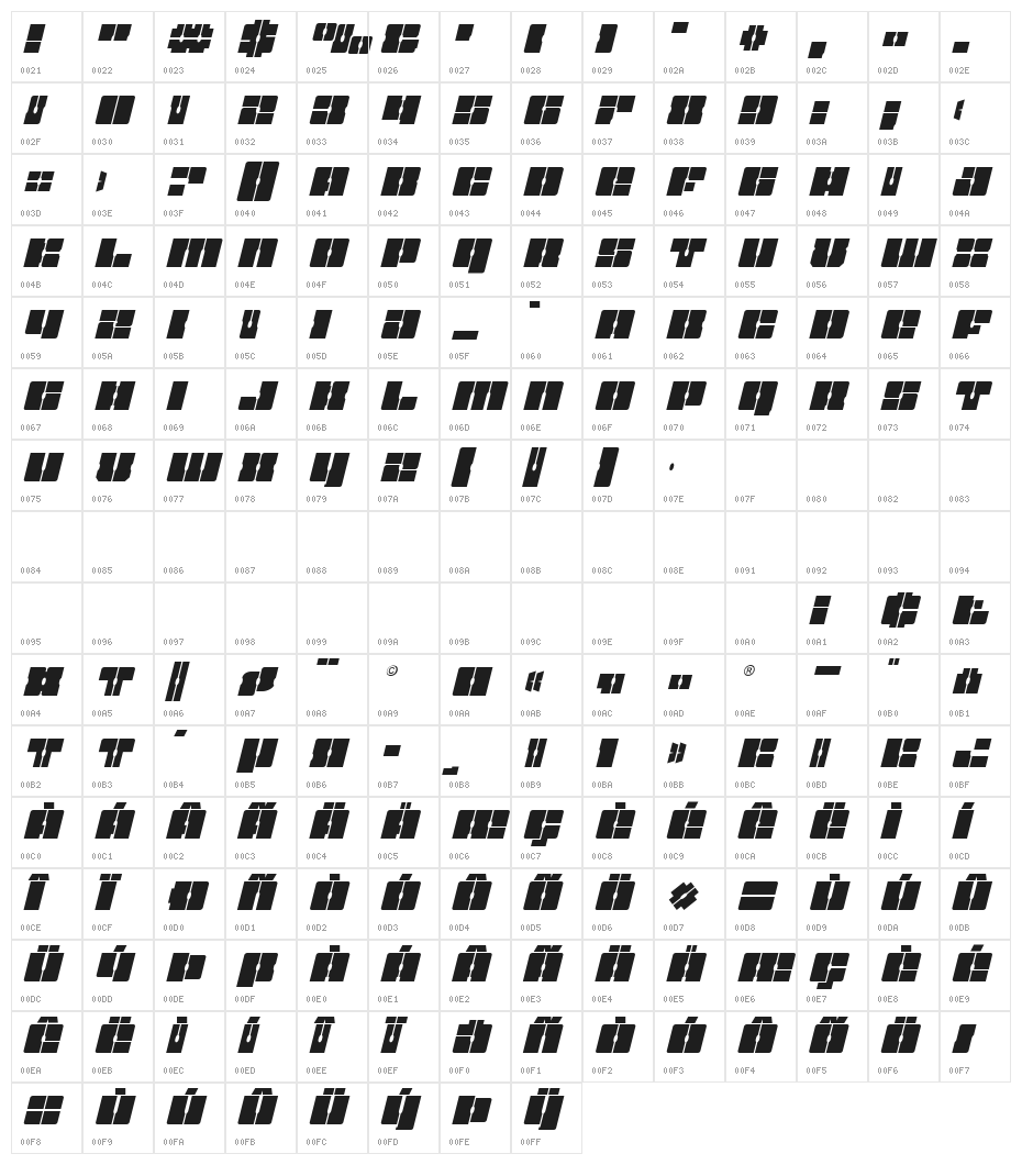 Star Nursery Italic Character Map