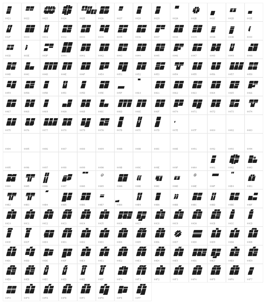 Star Nursery Laser Italic Character Map