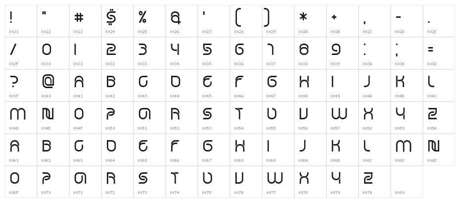 Star Tracks Regular Character Map