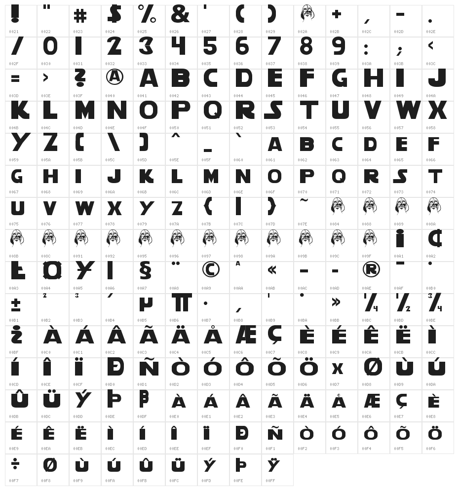 Star-Vader Character Map