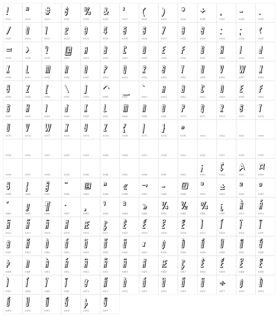 StarTrekEnterpriseFuture-Italic Character Map