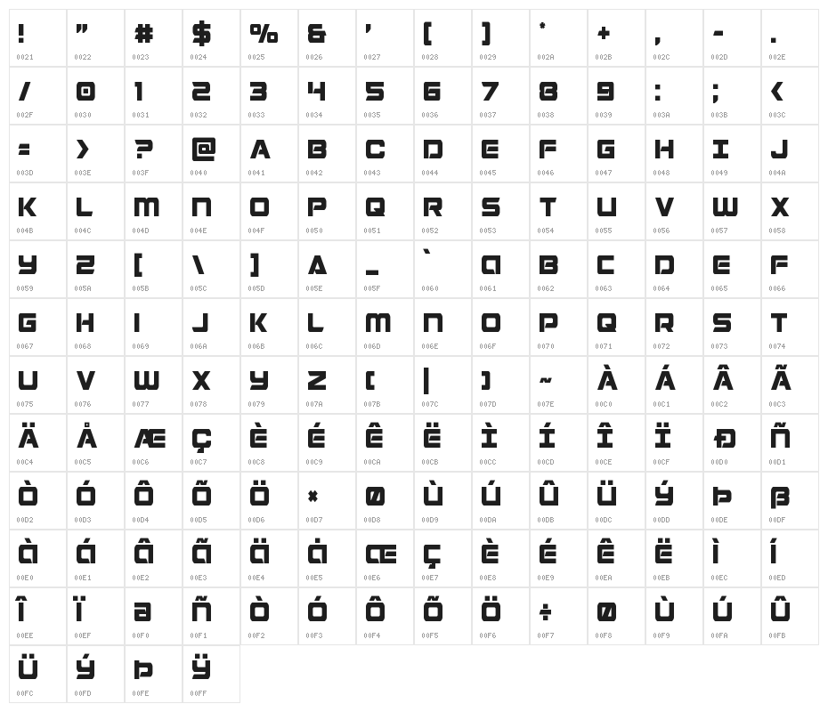 Starduster Condensed Character Map