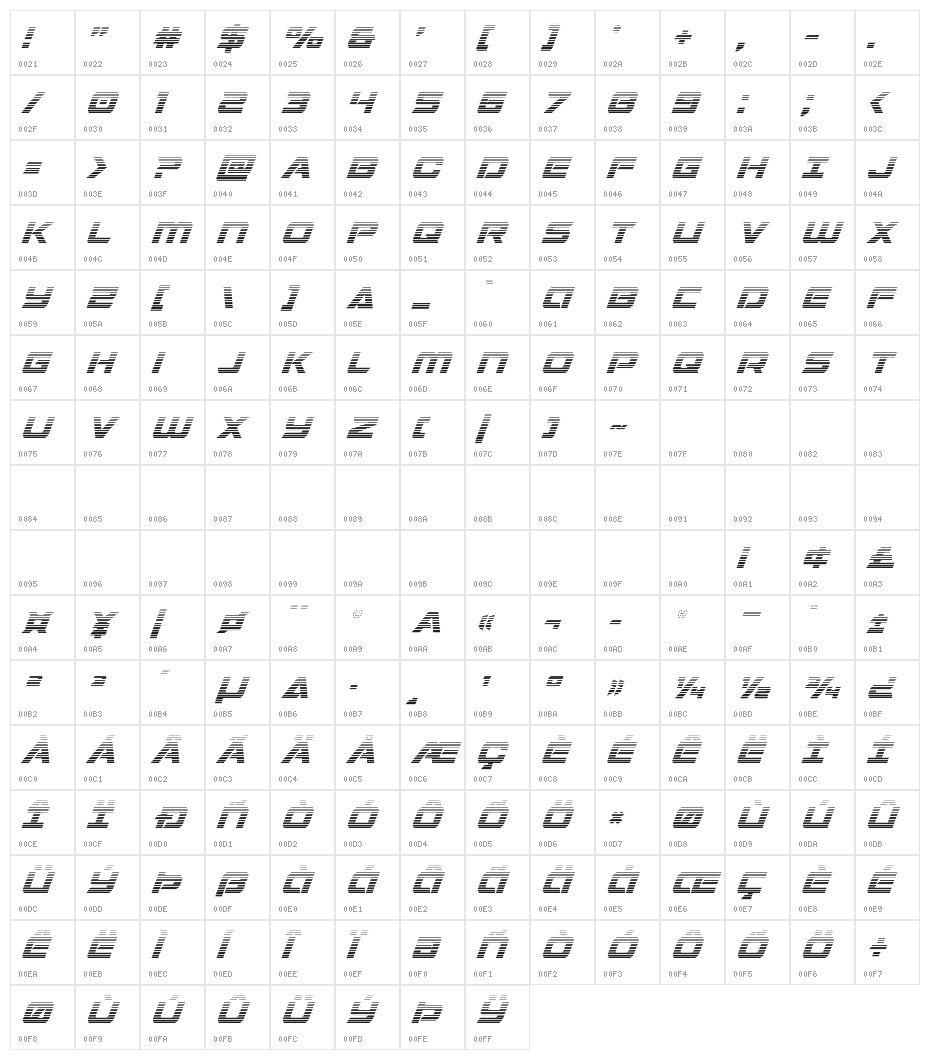 Starduster Gradient Italic Character Map