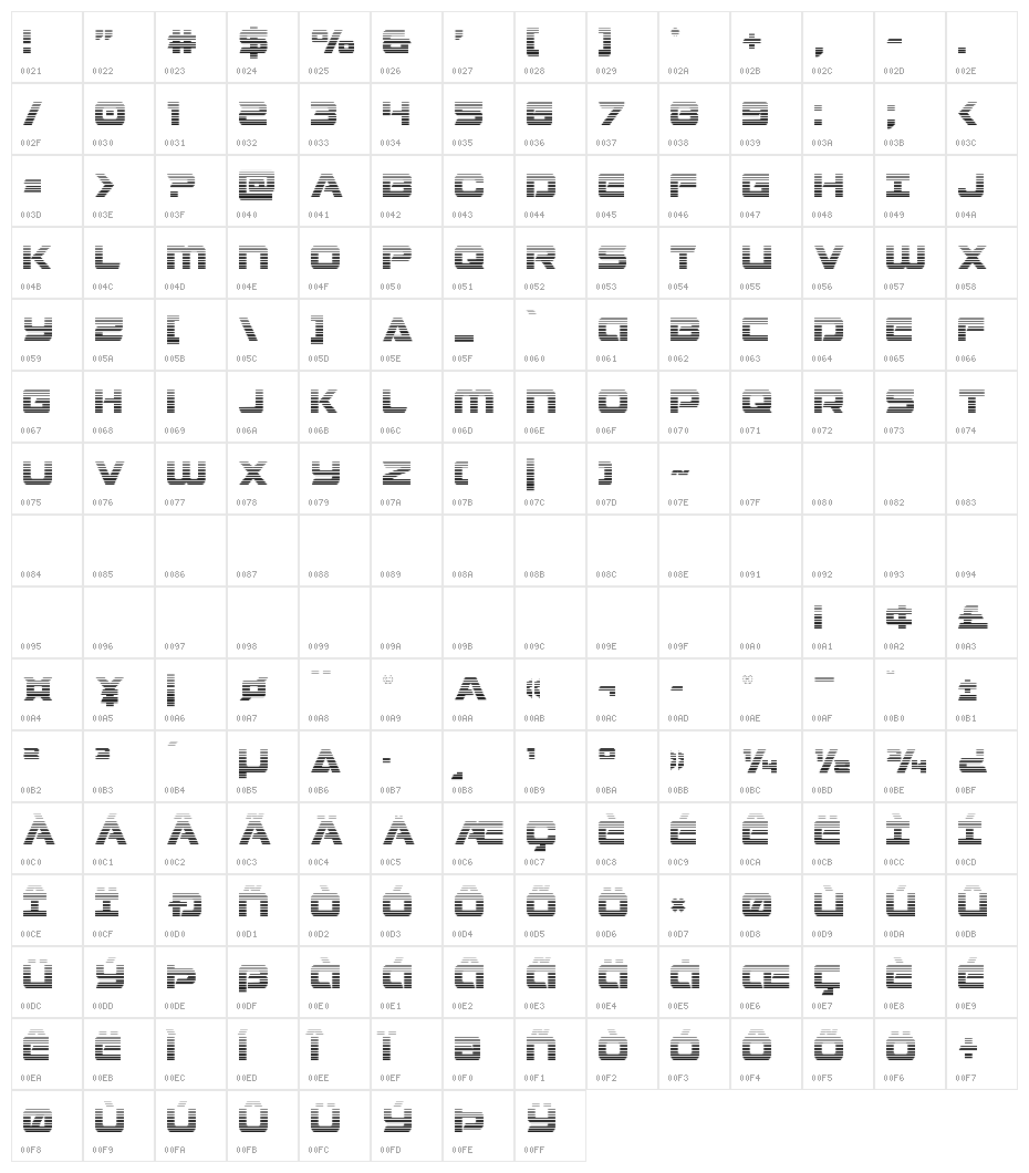 Starduster Gradient Character Map