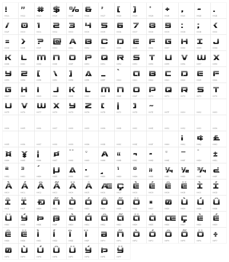 Starduster Halftone Character Map
