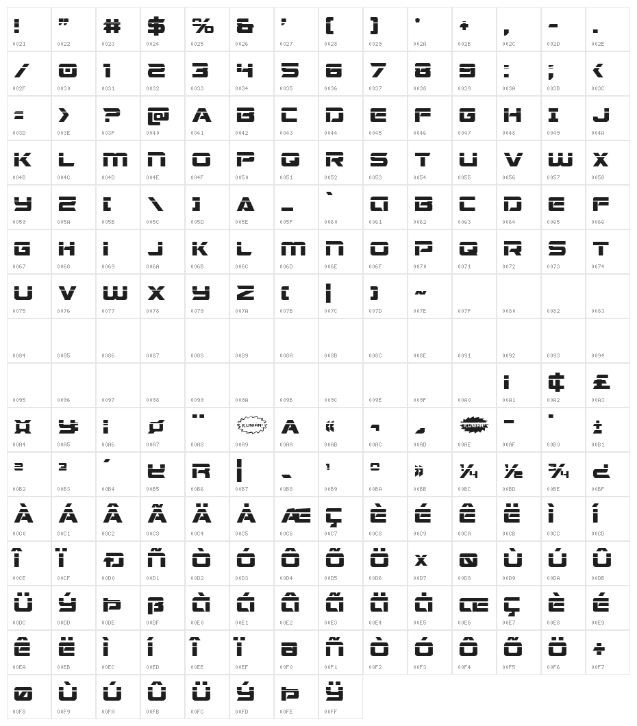 Starduster Laser Regular Character Map