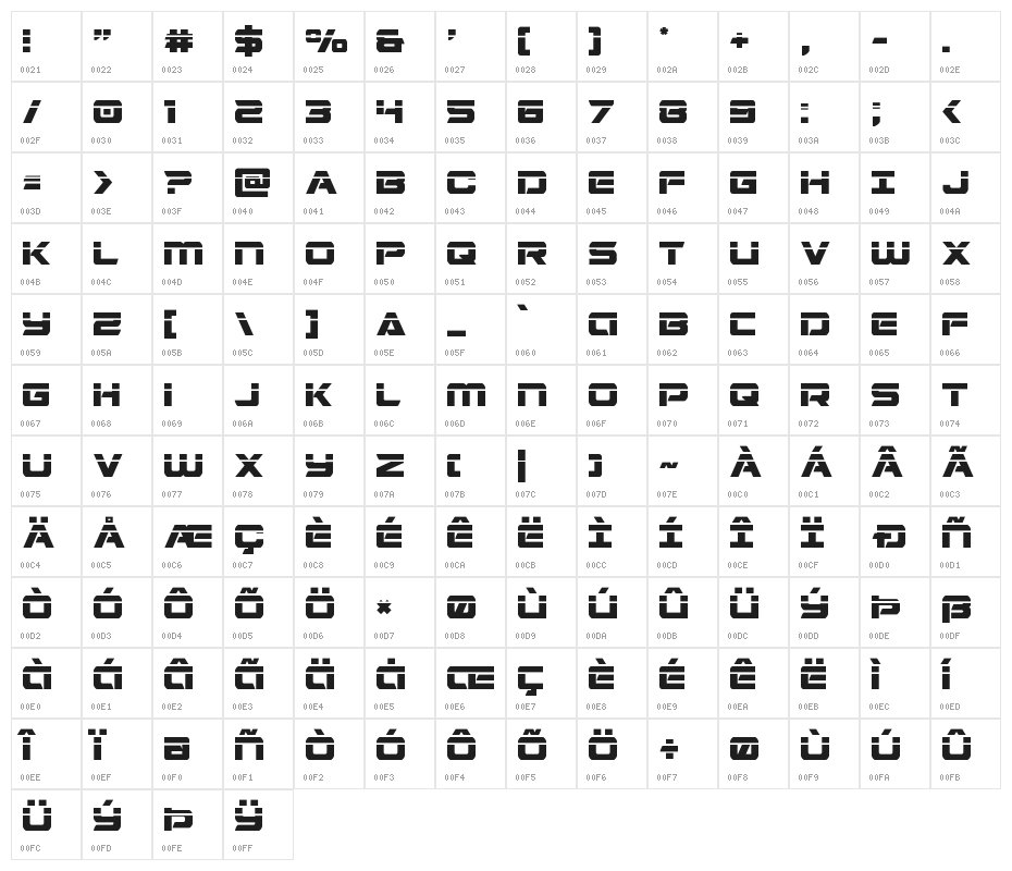 Starduster Laser Character Map