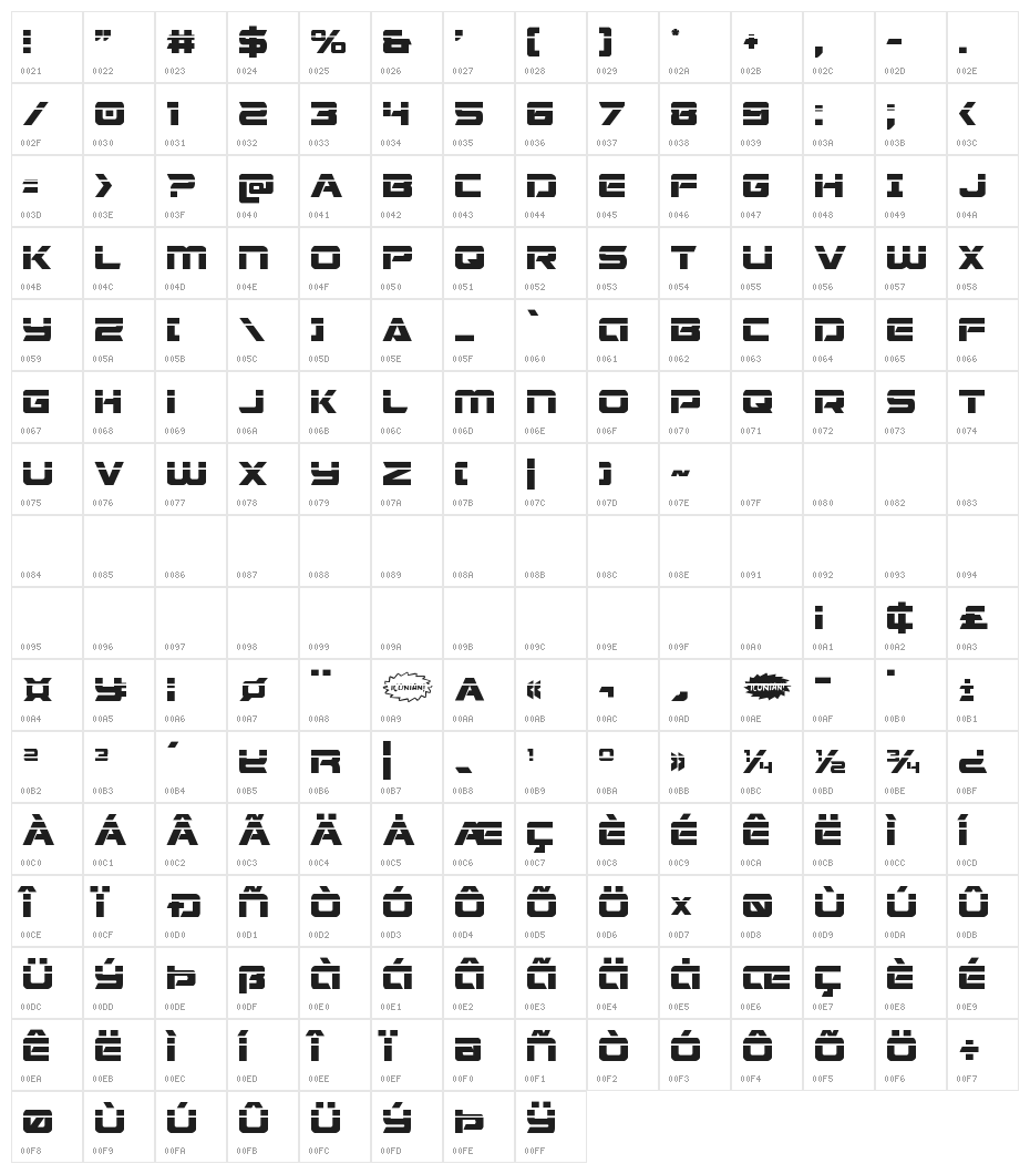 Starduster Laser Character Map