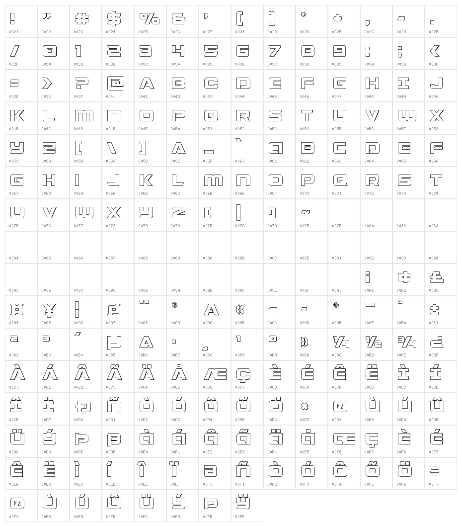 Starduster Outline Character Map