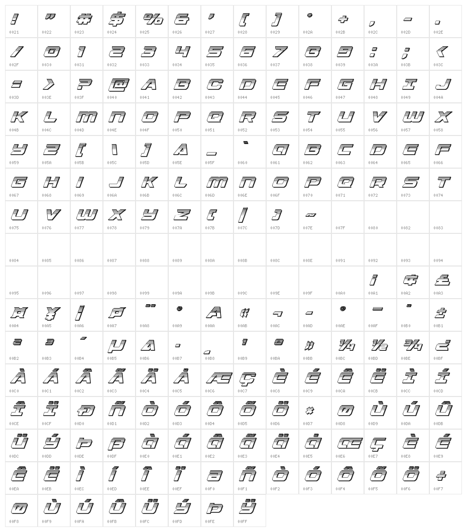 Starduster Platinum Italic Character Map