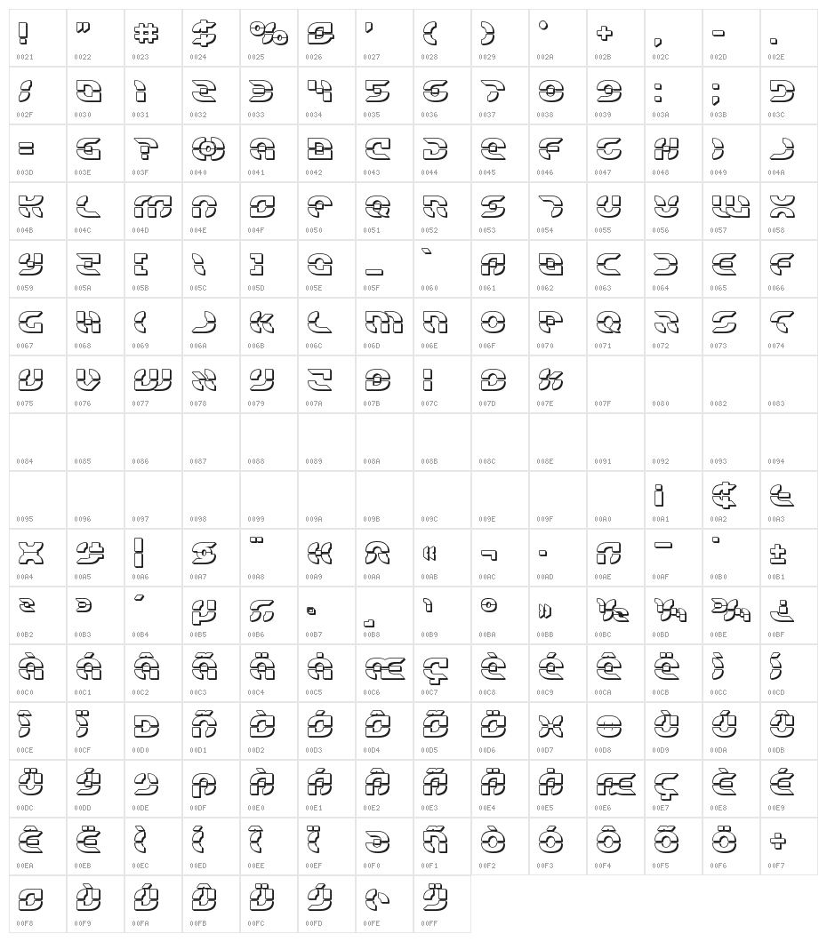 Starfighter Bold 3D Character Map