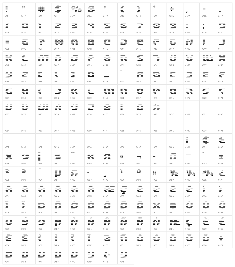 Starfighter Bold Gradient Character Map