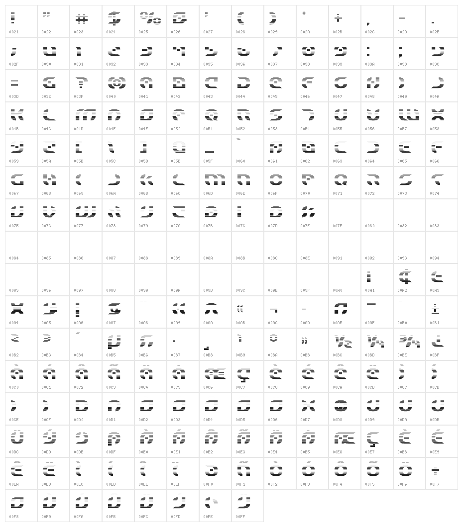 Starfighter Gradient Character Map