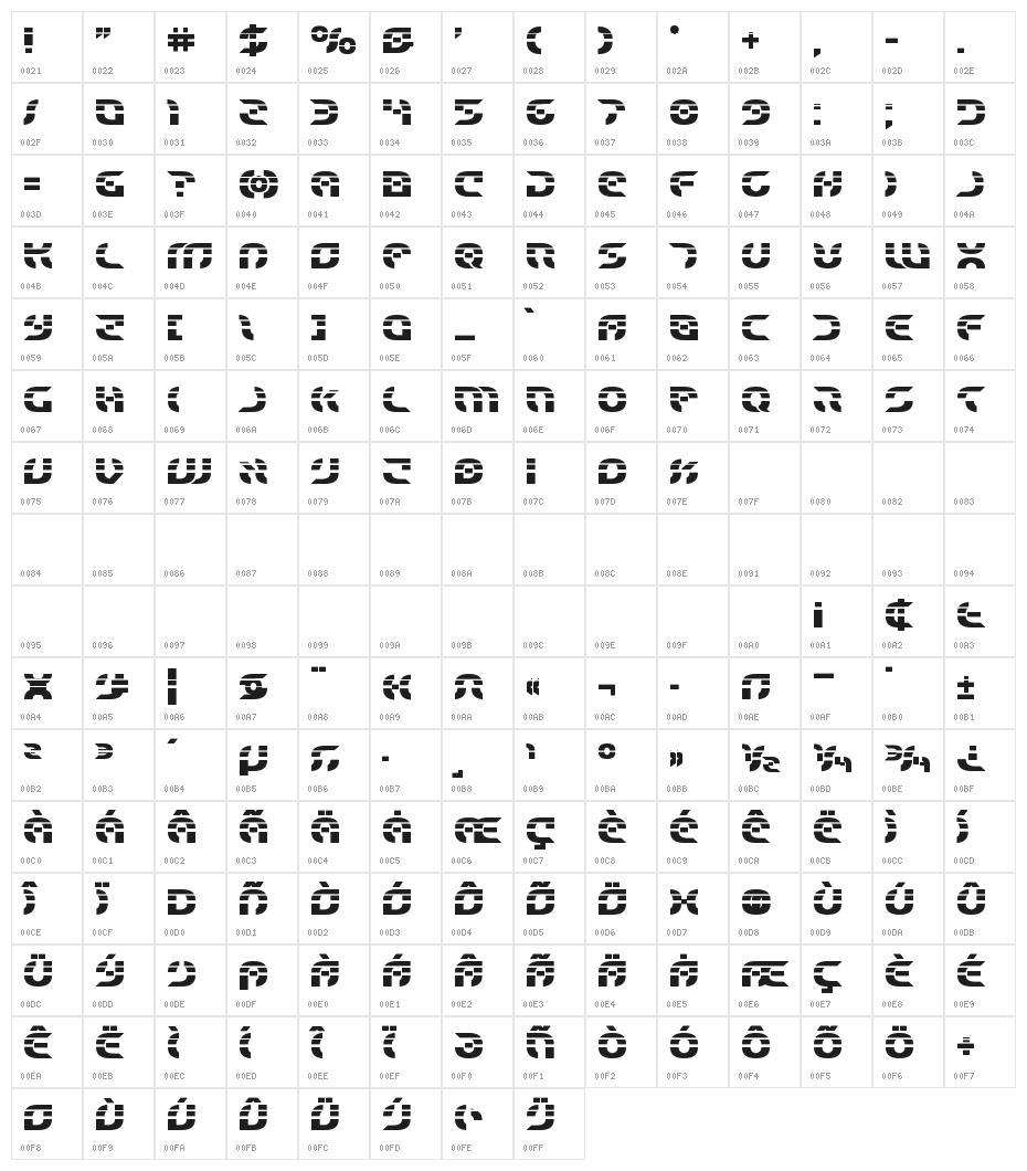 Starfighter Laser Bold Character Map