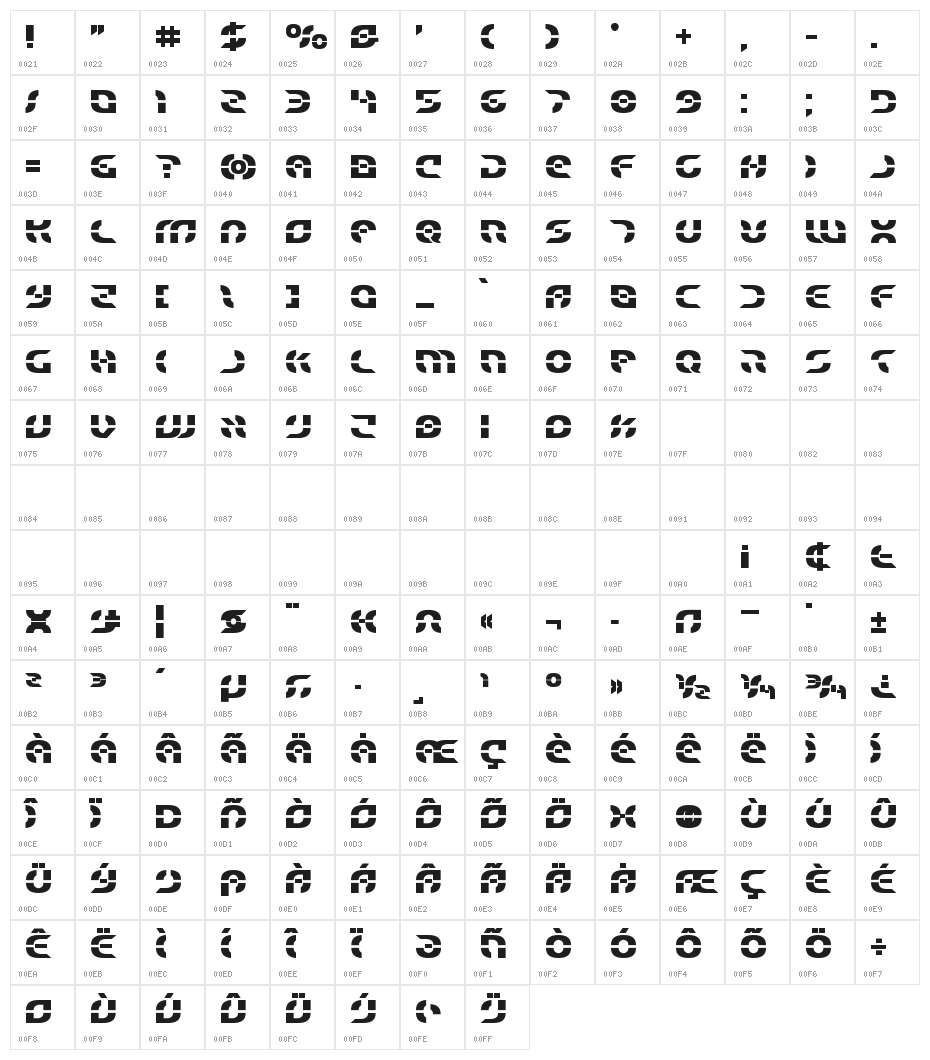 Starfighter Title Bold Character Map