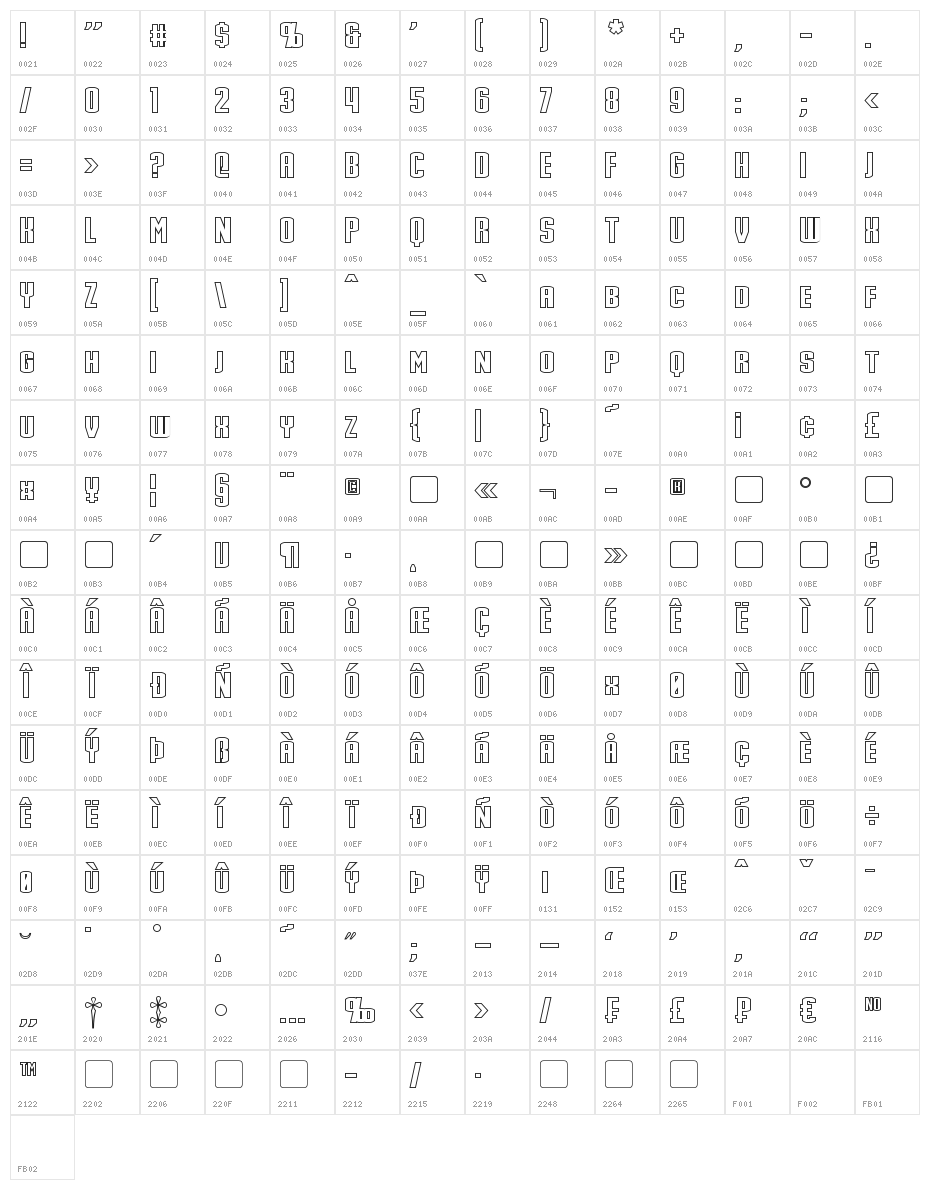 Stark Hollow Character Map