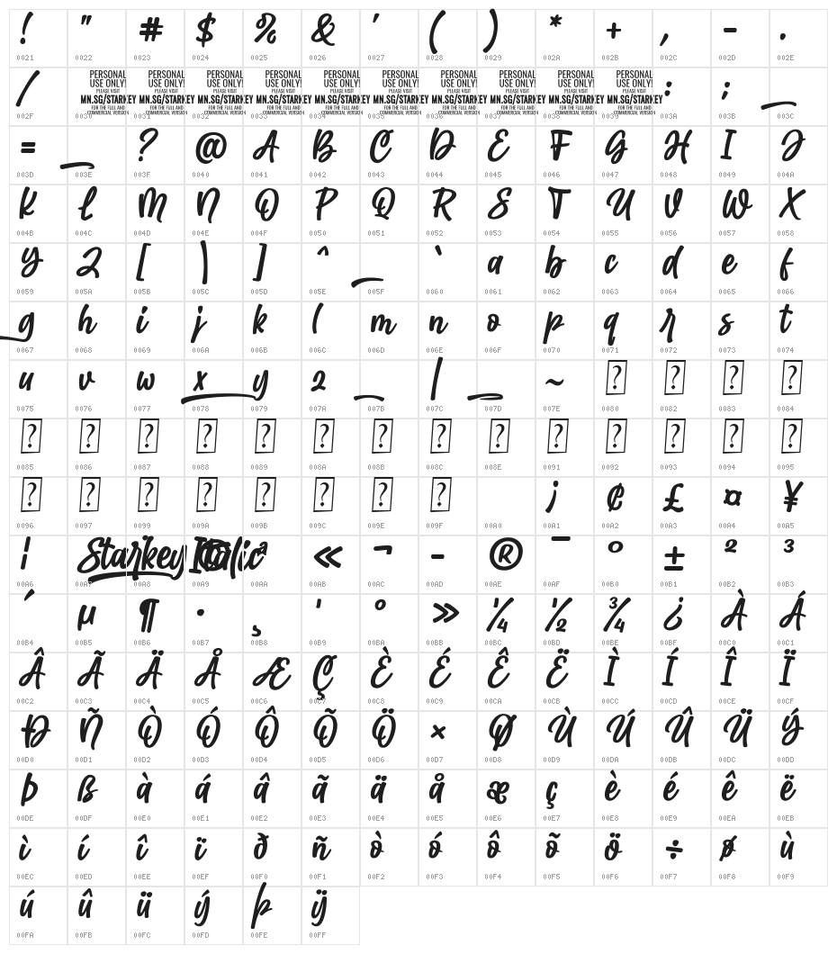 Starkey Italic PERSONAL USE Character Map
