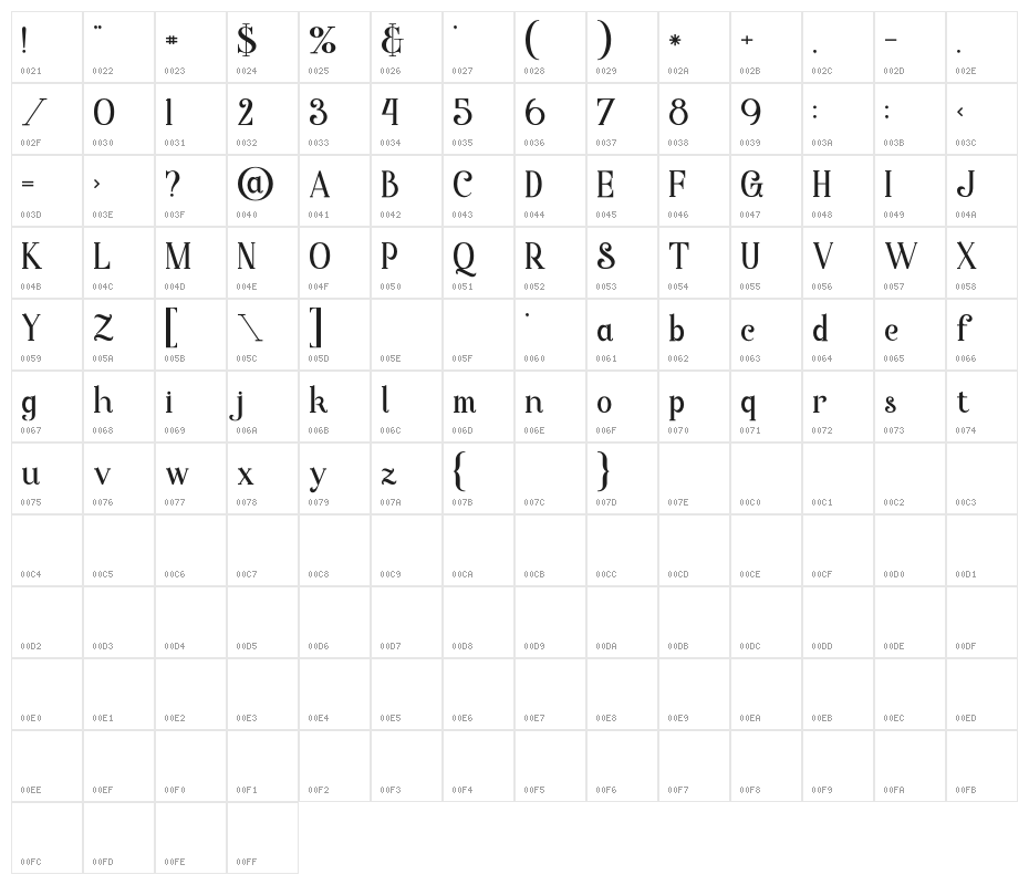 Starla Bold Character Map
